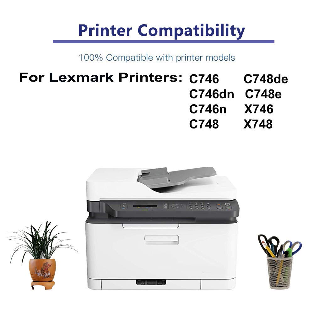 5-Pack (2BK+C+Y+M) High Yield C746H1KG+ C748H1CG+ C748H1YG+ C748H1MG Compatible Toner Cartridge for HP 746 & X748 Laser Printers - Office & Home Printing Supplies