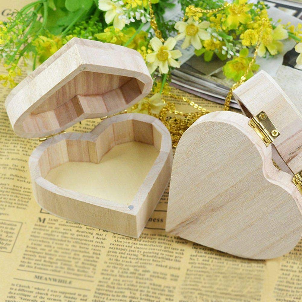 Unfinished Wooden Jewelry Storage Box - DIY Craft Organizer for Earrings, Necklaces & Rings - Heart-Shaped Box with Lid Lock - Perfect for Gifts, Home Decor & Jewelry Organization