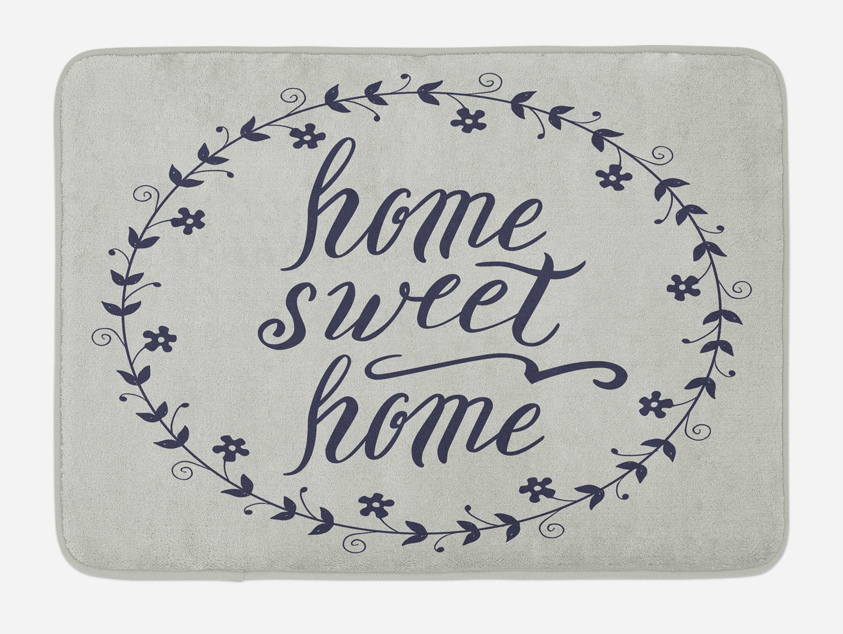 Ambesonne Non-Slip Plush Bath Mat with Floral Design & Handwritten Quote, 30.2 x 20 Inches, Pale Taupe & Dark Blue - Soft Bathroom Rug for Cozy Home Decor, Perfect for Bathrooms, Bedrooms & Vanities