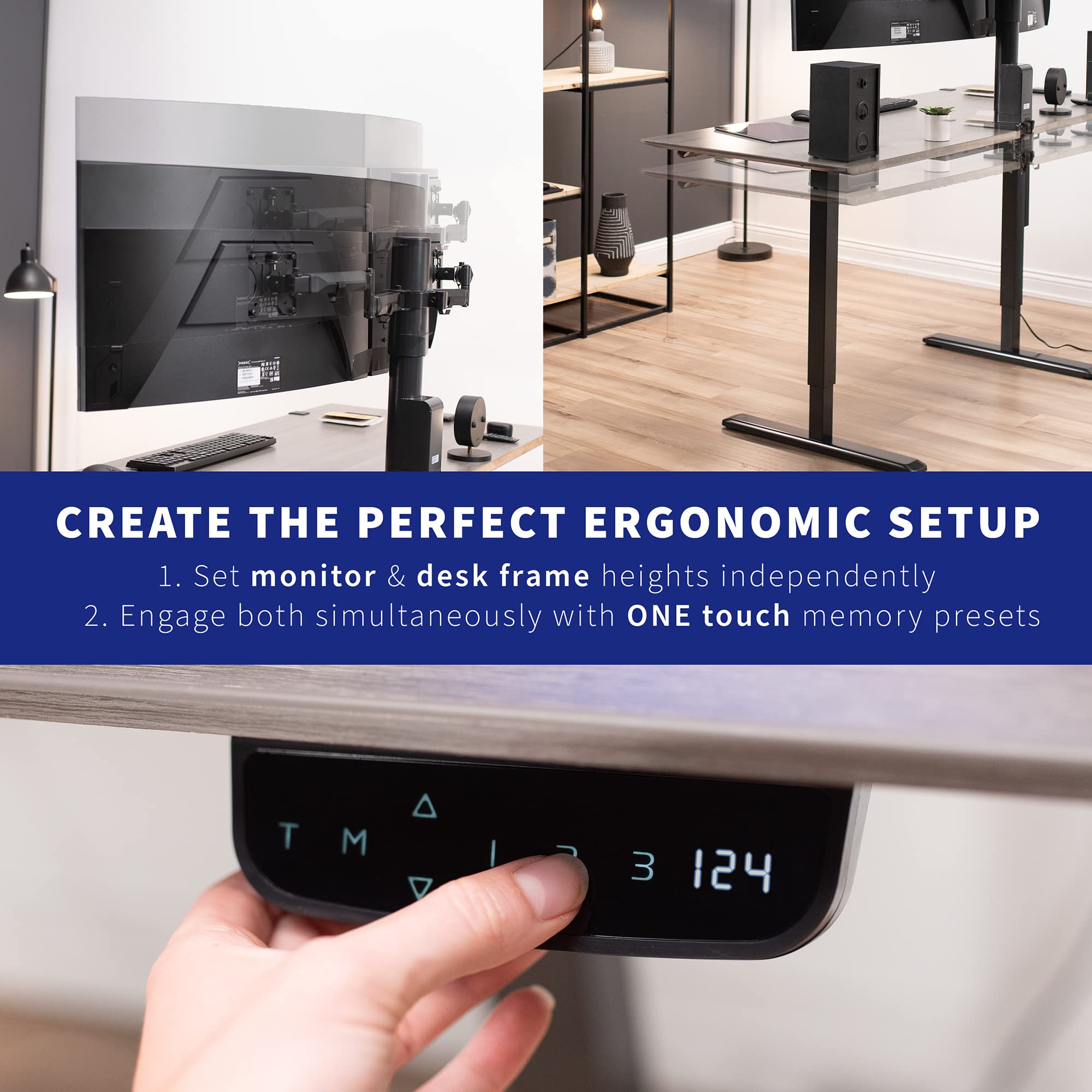 VIVO Electric Standing Desk Frame with Motorized Monitor Mount - 1-Touch Height Adjustment, Supports Up to 32