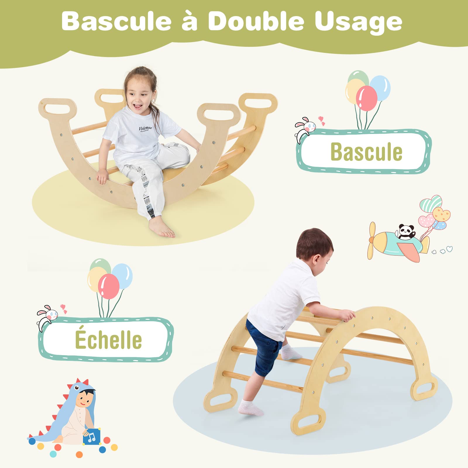 COSTWAY 7-in-1 Montessori Climbing Triangle with Double-Sided Ramp, Slide & Ladder - Solid Beech Wood Toddler Climbing Gym for Kids 1-6 Years (50kg Weight Limit) - Indoor Playroom, Nursery, Preschool Activity Equipment for Motor Skills Development
