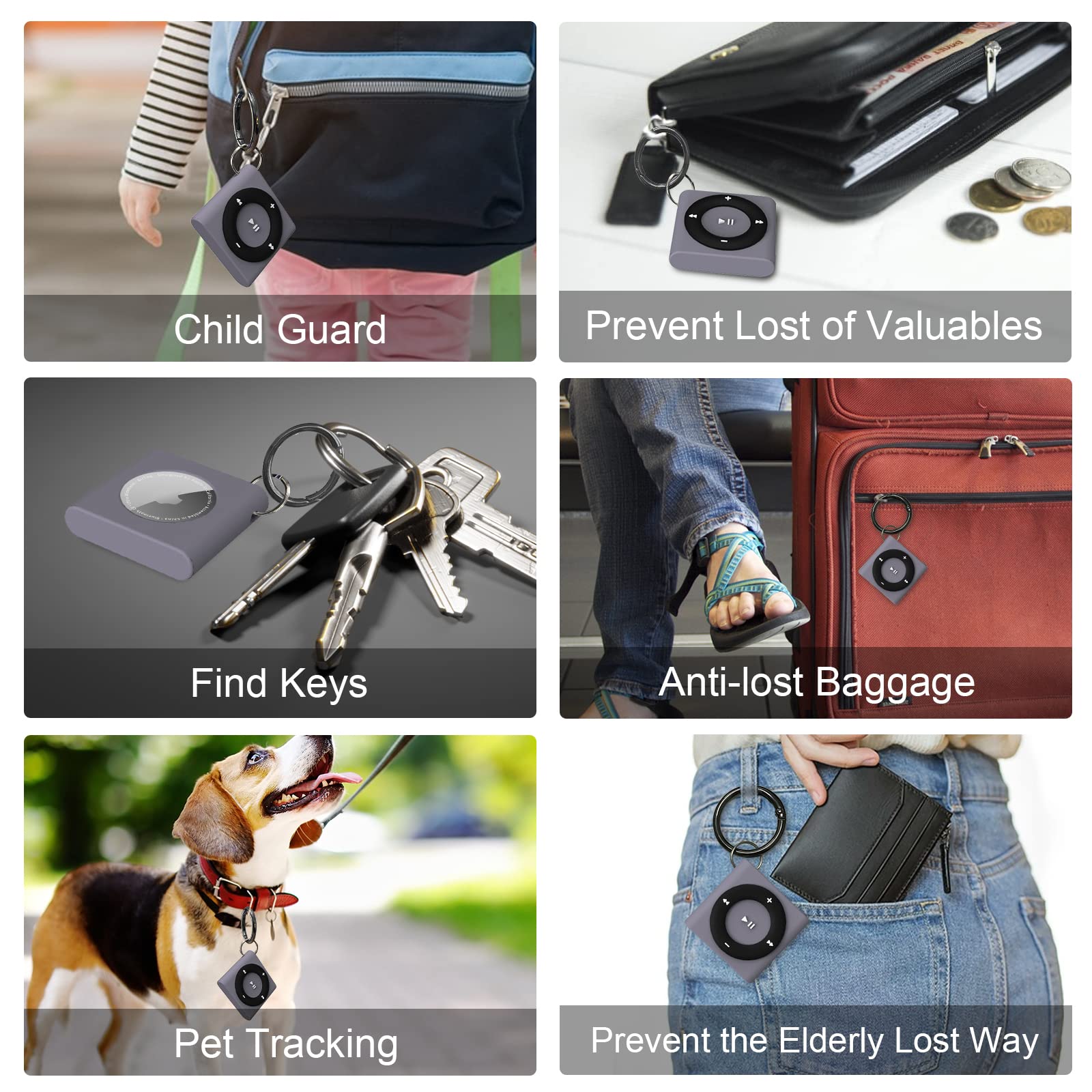 Anti-Scratch Silicone AirTag Case for Pets, Keys & Luggage - Dark Grey