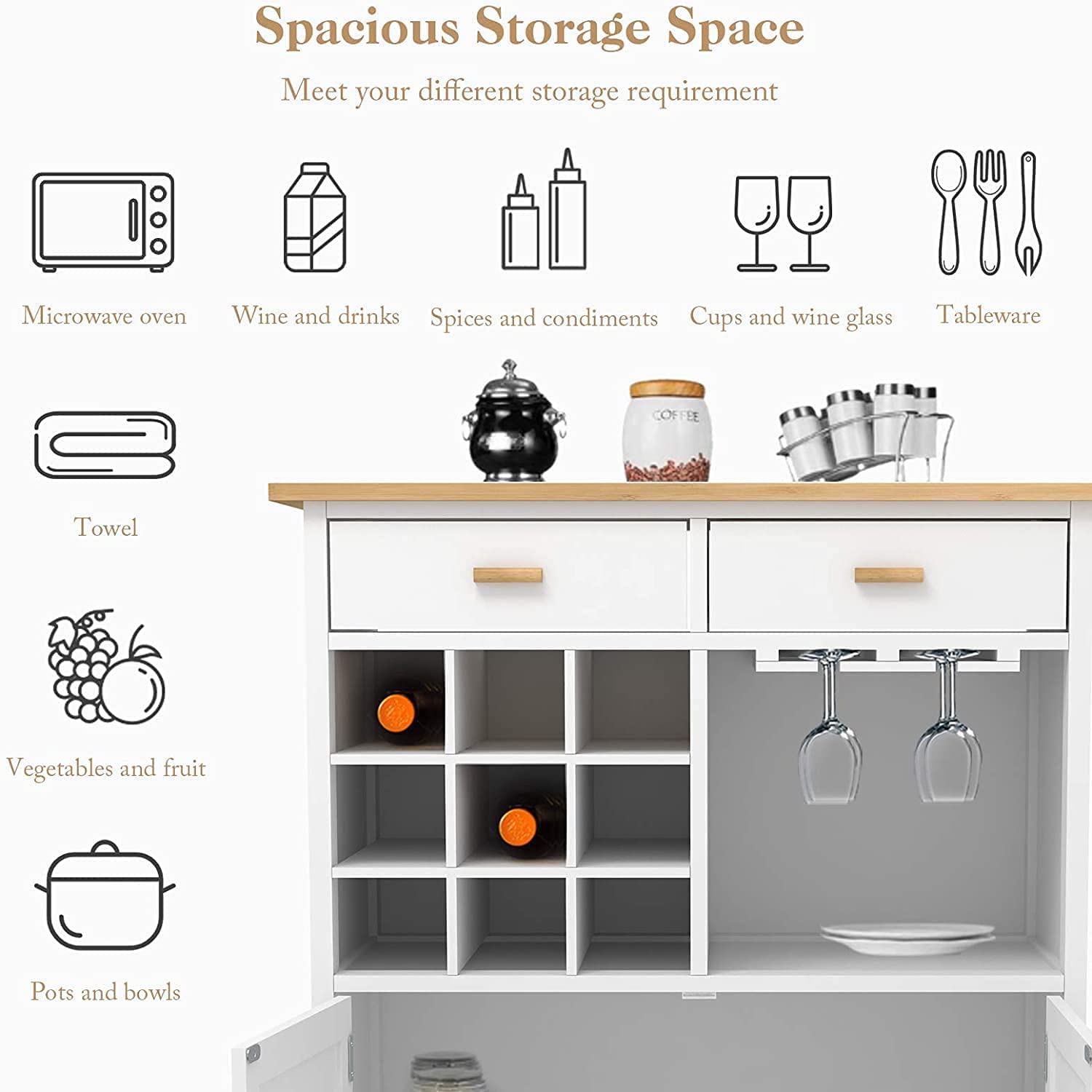 Goujxcy Rolling Kitchen Island with Storage - Mobile Kitchen Cart with Drawer, Door Cabinet & Open Shelf, Large Trolley for Dining Room, Perfect for Small Spaces & Home Organization