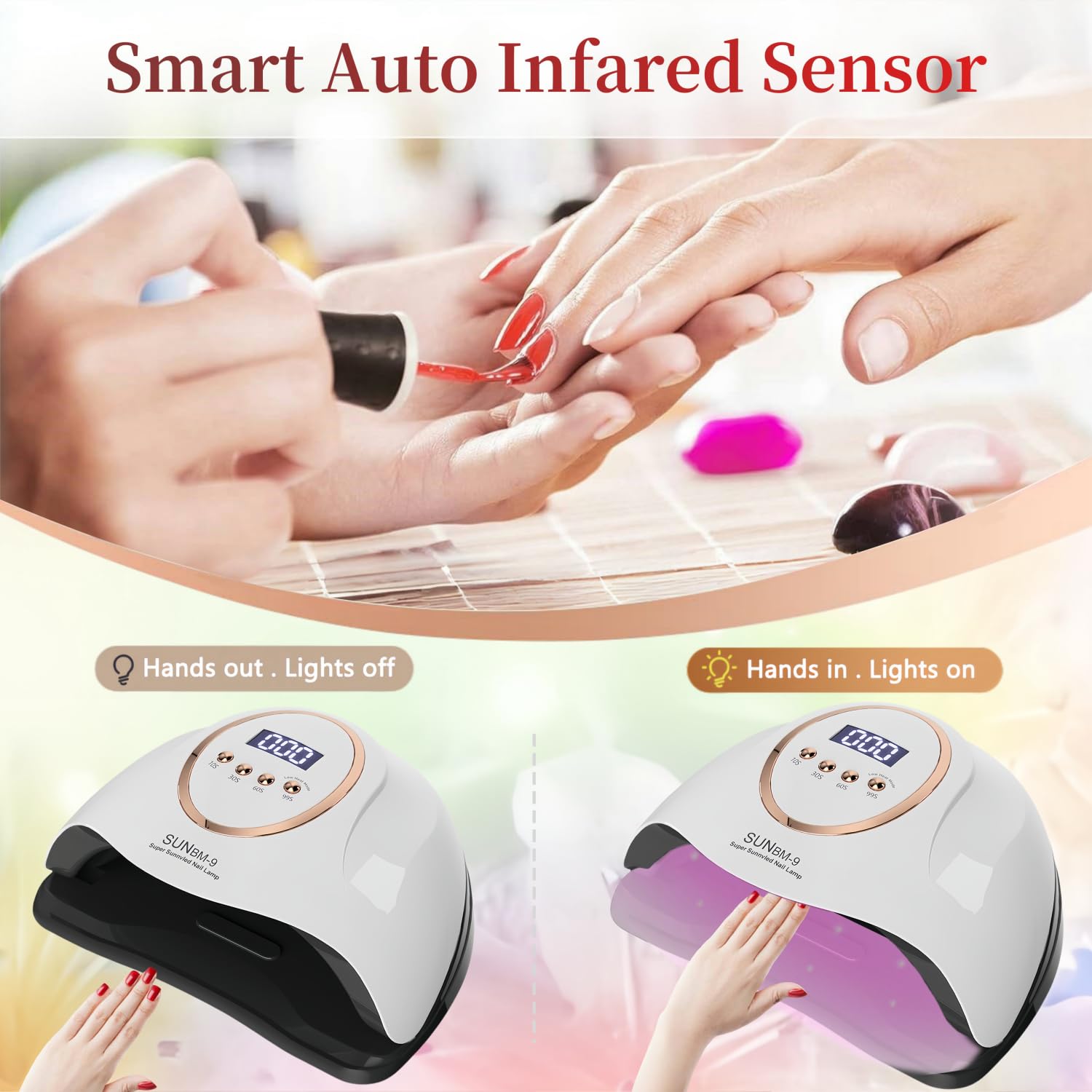 Professional 280W UV LED Nail Lamp with Auto Sensor & 4 Timer Settings - Fast Curing Gel Polish Dryer for Fingernails & Toenails - Perfect for Home Manicures, Salon Nail Art & DIY Gel Polish Applications