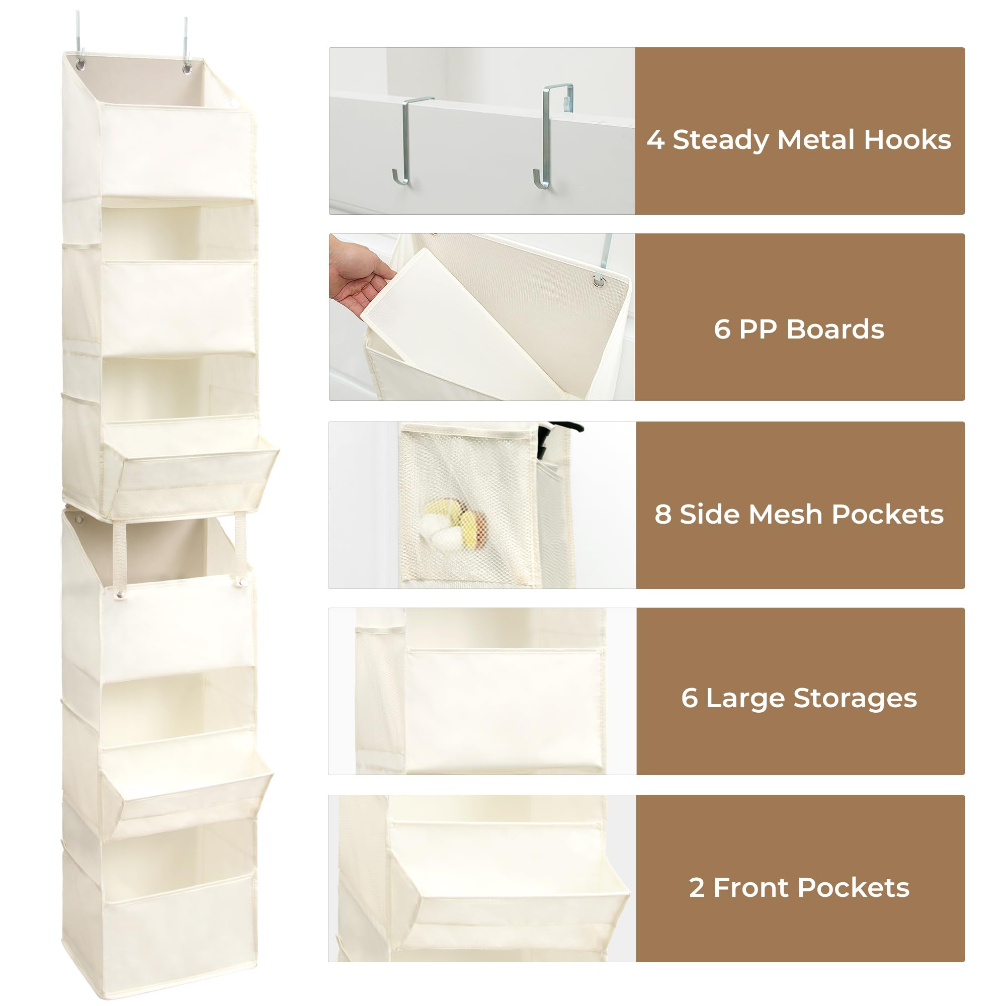 GRANNY SAYS 6-Shelf Over The Door Organizer - Space Saving Hanging Storage for Closet, Bedroom & Bathroom | Beige Fabric Door Hanger for Shoes, Toys, Towels & Accessories | Perfect for Small Space Organization