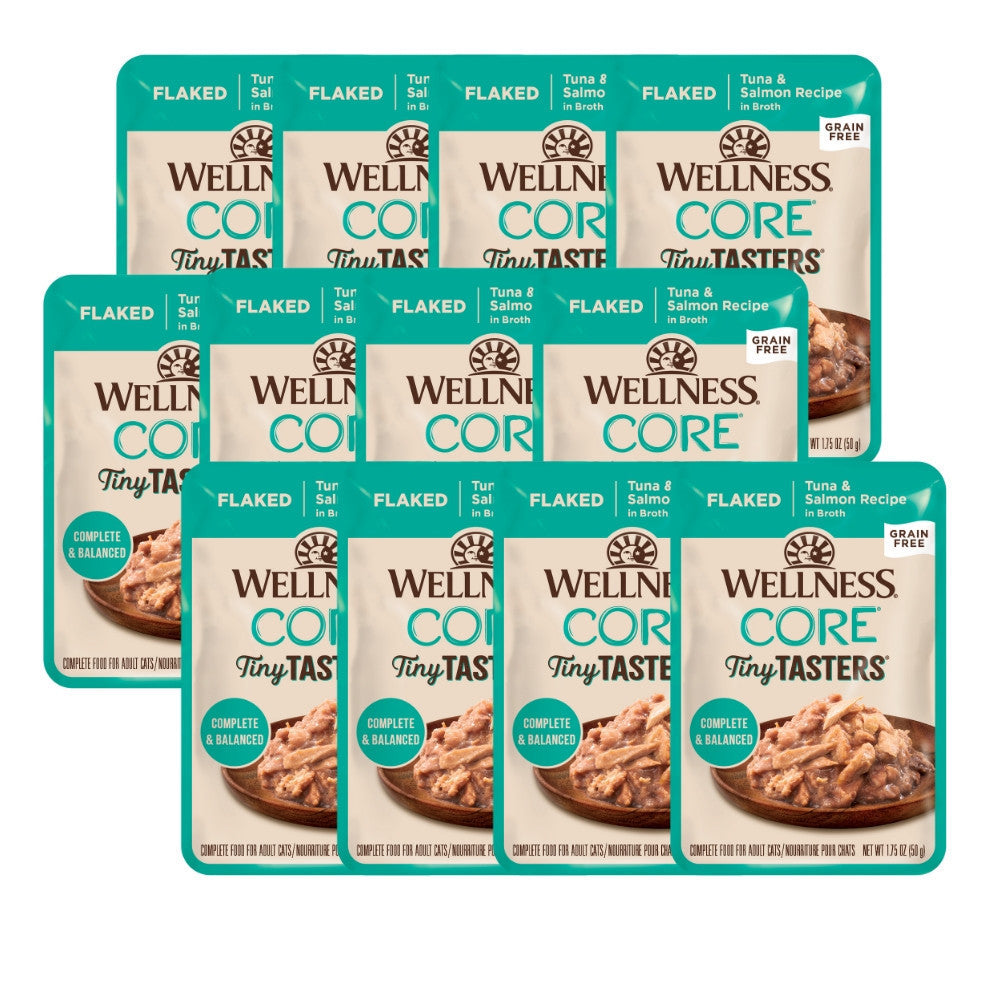 12-Pack Wellness CORE Tiny Tasters Wet Cat Food Variety Pack - Chicken, Turkey, Duck, Tuna & Shrimp, Beef - 1.75oz (50g) Each - Perfect for Kittens, Adult Cats & Picky Eaters at Home or Travel