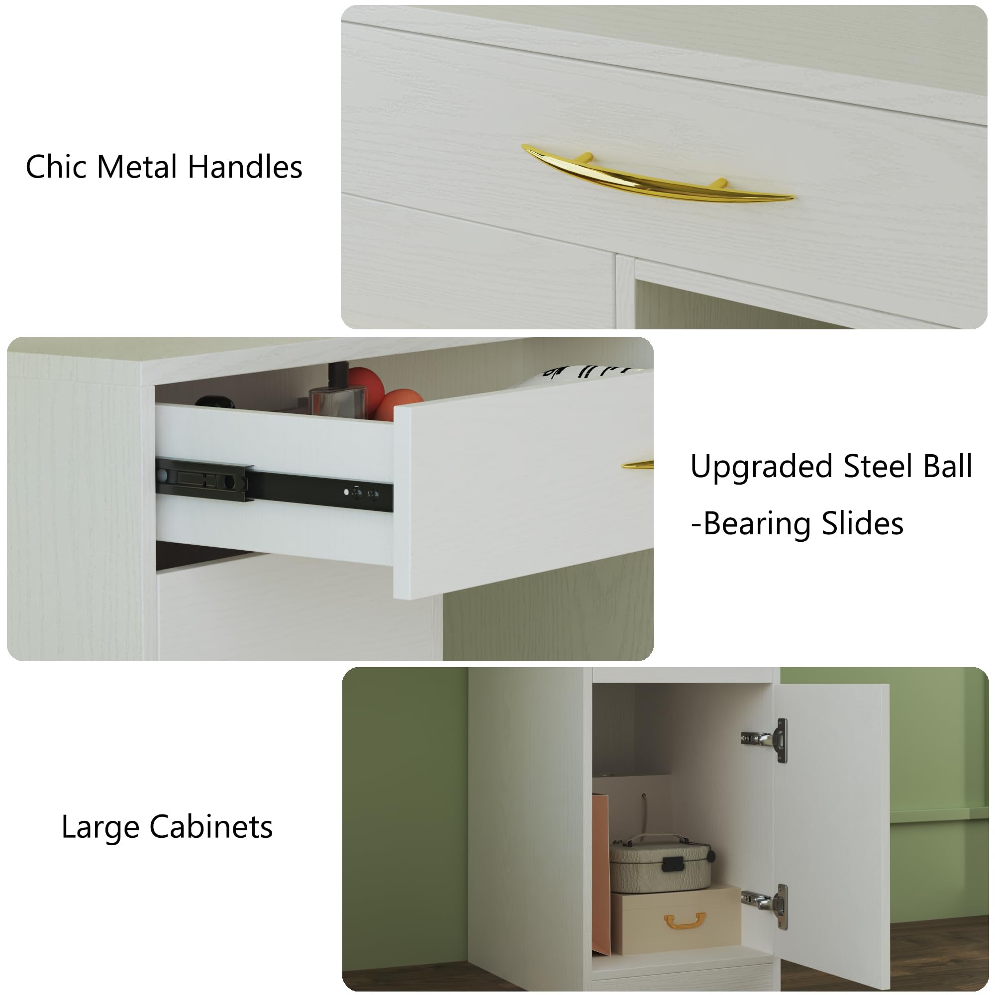 White Makeup Vanity Desk with LED Lights & Large Mirror - 6 Drawers, 1 Cabinet & Power Outlet - 3 Adjustable Lighting Colors for Bedroom, Dressing Room & Beauty Salon