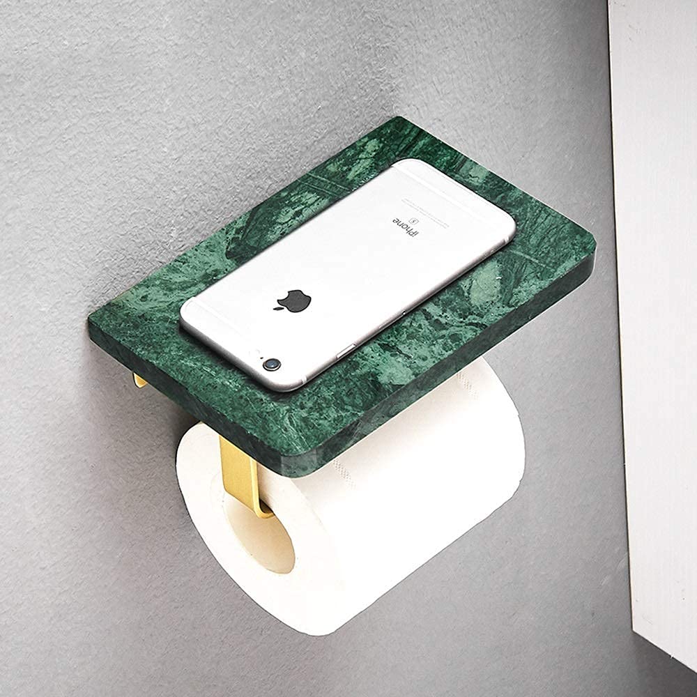 XHJTD Marble Toilet Paper Holder with Storage Shelf - Wall Mounted Brass Hollow Roll Tissue Dispenser - Bathroom Organizer for Lavatory & Powder Room - Perfect for Modern Homes & Luxury Apartments
