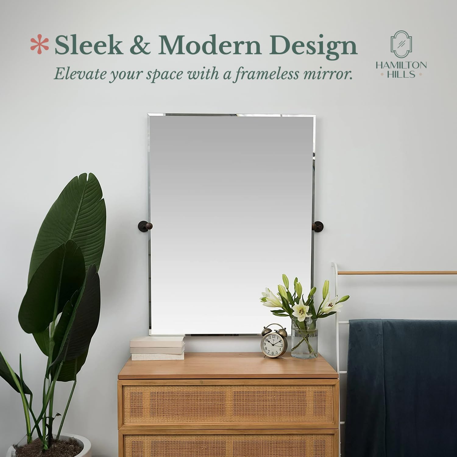 20x30 Inch Frameless Pivot Mirror for Bathroom with Oil Rubbed Bronze Brackets - Rectangular Tilting Wall Mounted Vanity Mirror - Hangs Horizontally & Vertically - Perfect for Farmhouse, Modern & Traditional Bathroom Decor