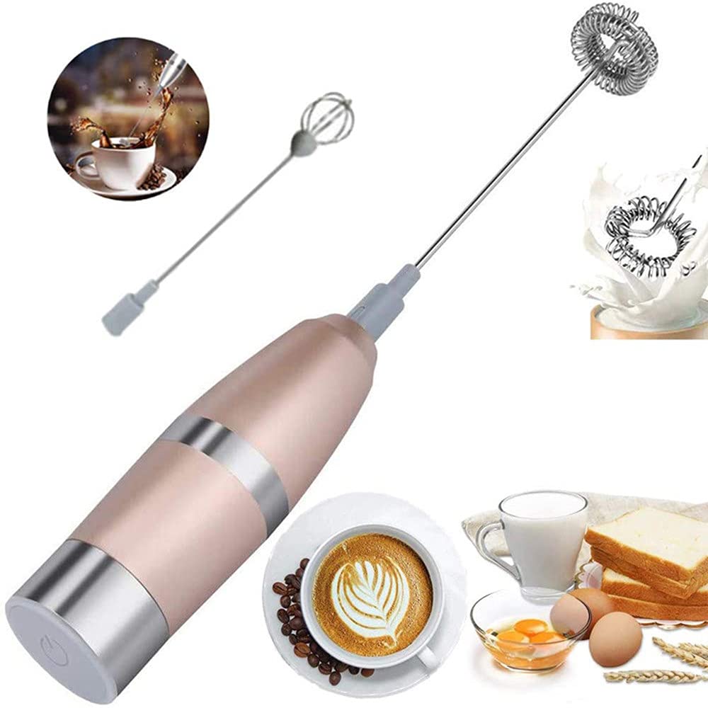 3PCS Handheld Milk Frother - Battery Operated One-Button Foam Maker for Lattes, Cappuccino, Matcha & Bulletproof Coffee - Mini Drink Mixer & Egg Whisk for Baking, Cake Decorating & Coffee Shops (Gold)