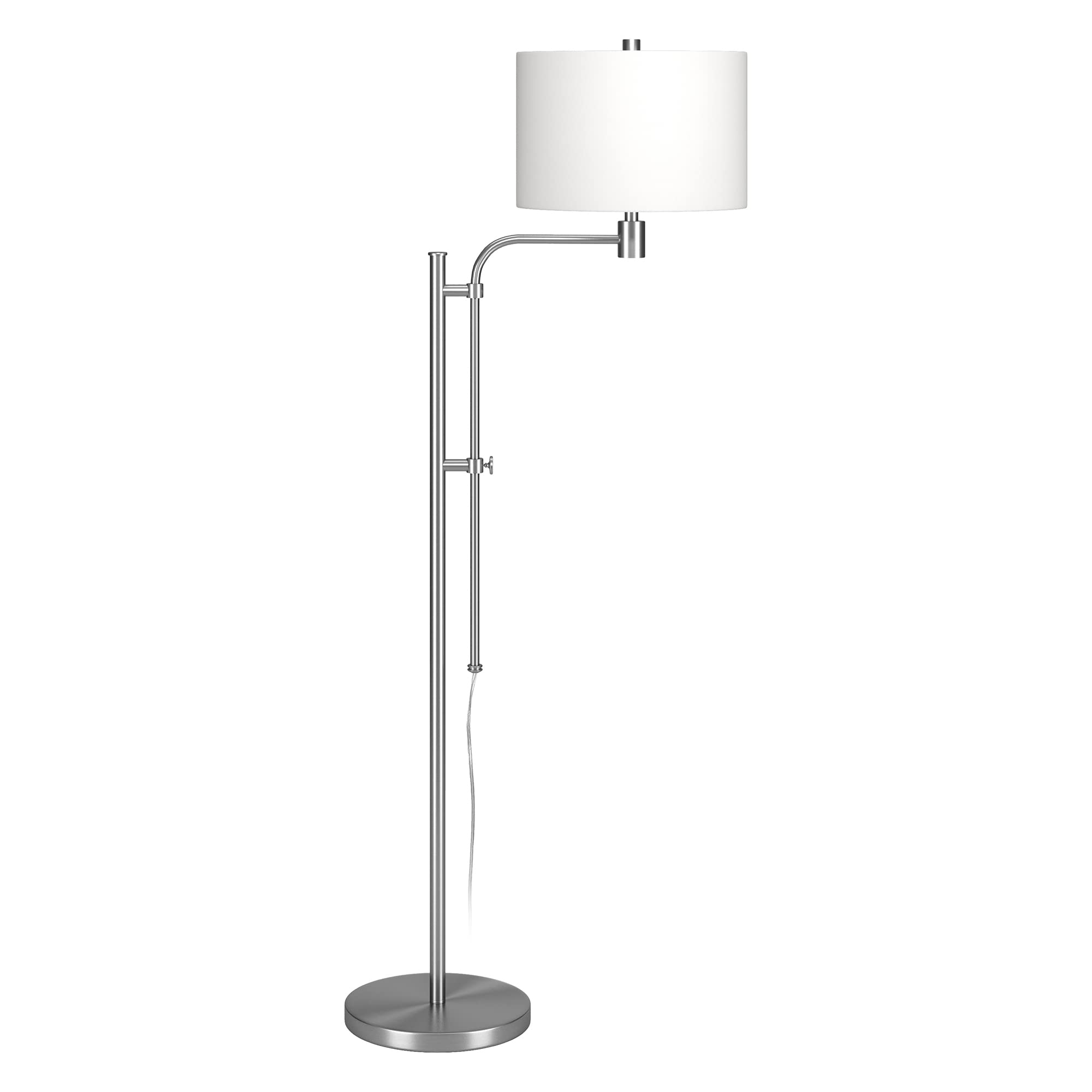 Henn&Hart Adjustable Floor Lamp with Fabric Shade - Brushed Nickel Finish for Living Room, Bedroom, Office | Modern Lighting for Reading, Working & Relaxing