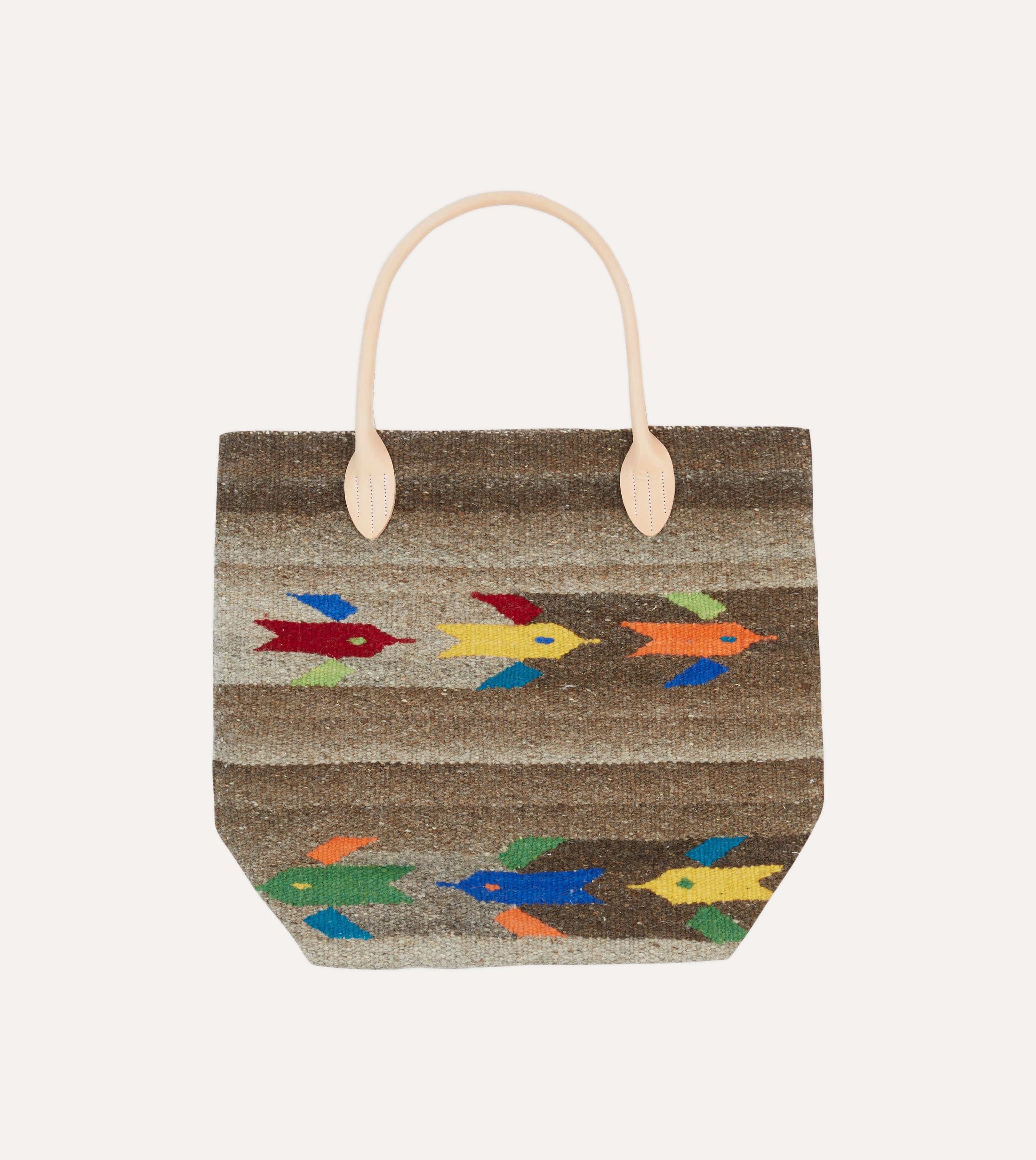 Chamula Brown Wool Hummingbird Blanket Tote Bag - Handwoven Mexican Artisan Throw Blanket & Stylish Shoulder Bag for Beach, Picnic, and Travel Accessories