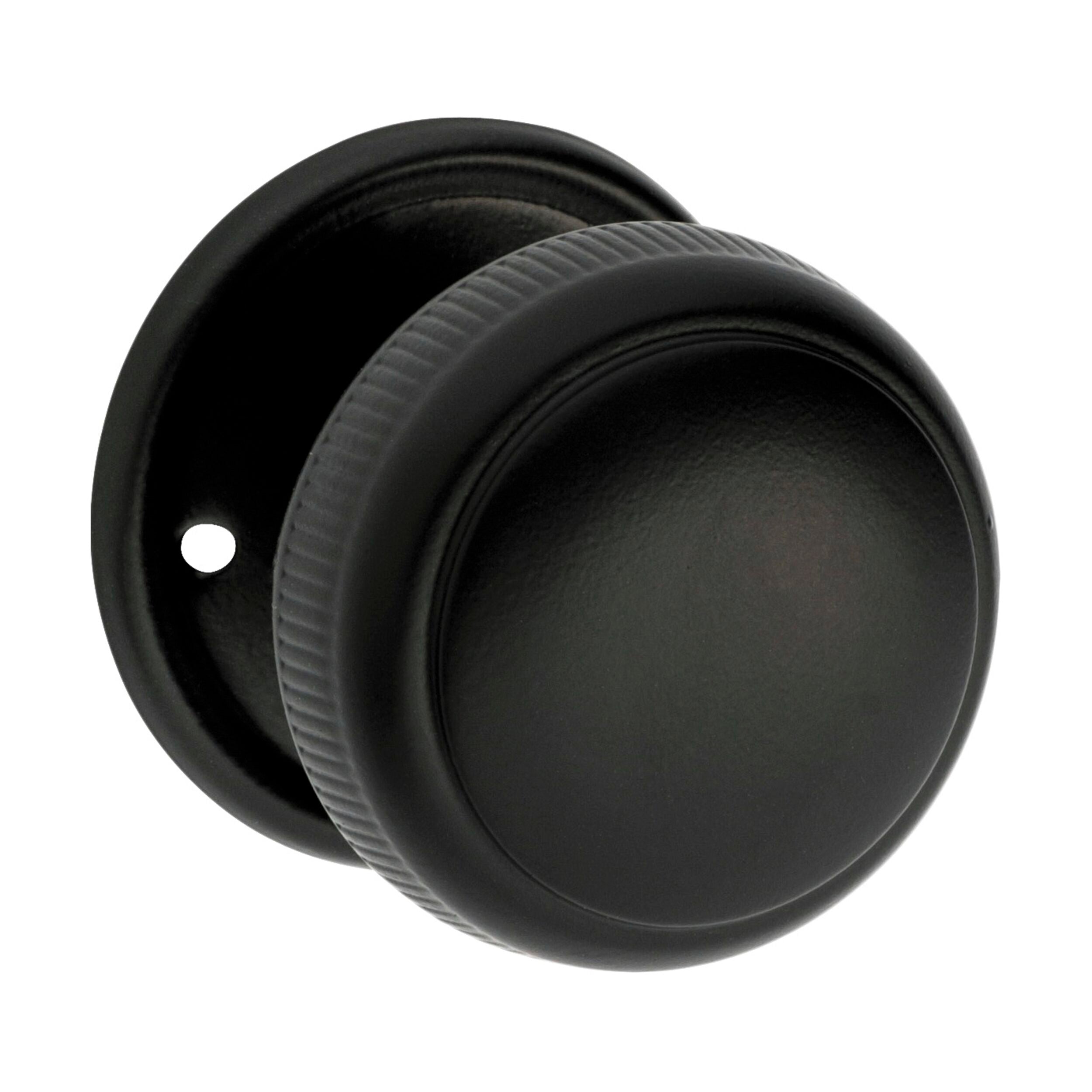 Premium Matte Black Door Knob Set - Milled Edge Round Rose Design (D52xP48mm BP52mm) - Ideal for Bedroom, Bathroom & Interior Doors