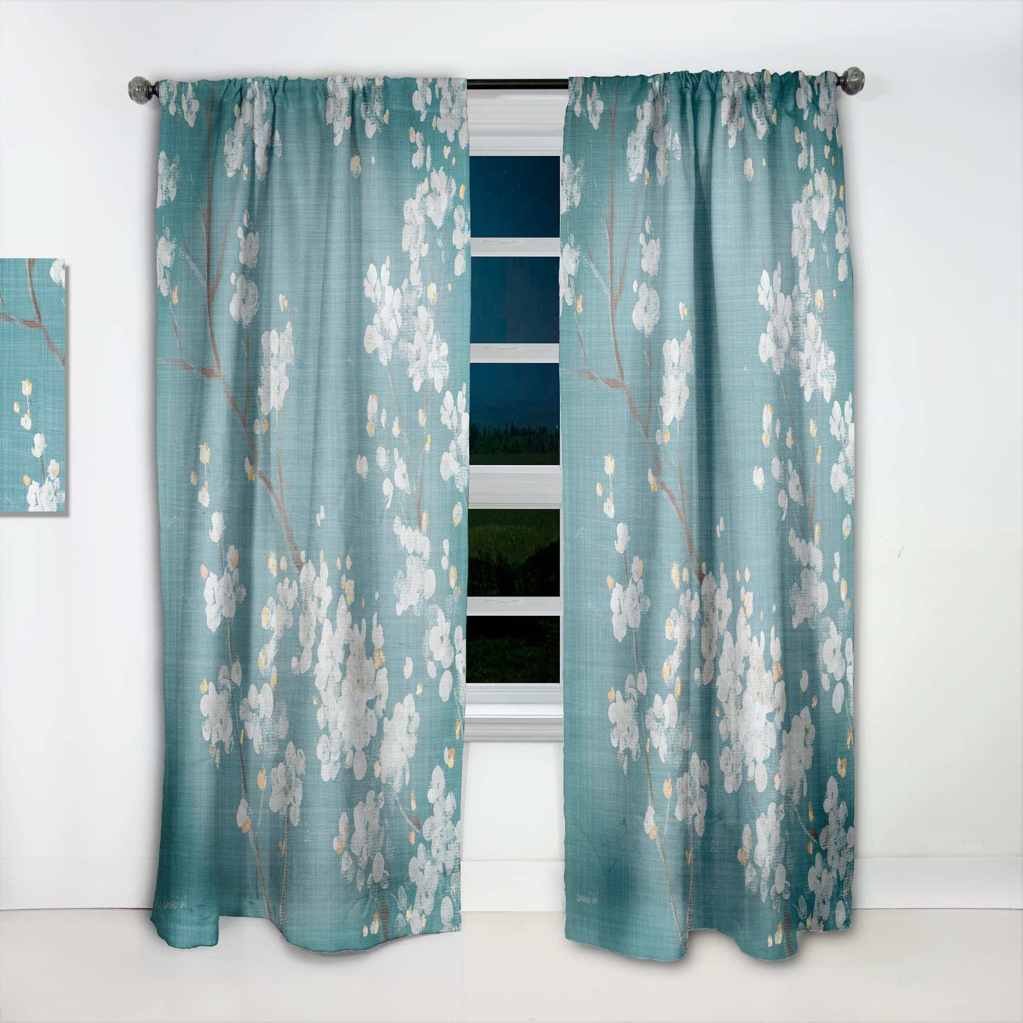 Blue Cherry Blossom Curtains - Thermal Insulated Single Panel (52x90 Inches) for Bedroom & Living Room - Elegant Home Decor for Temperature Control & Privacy