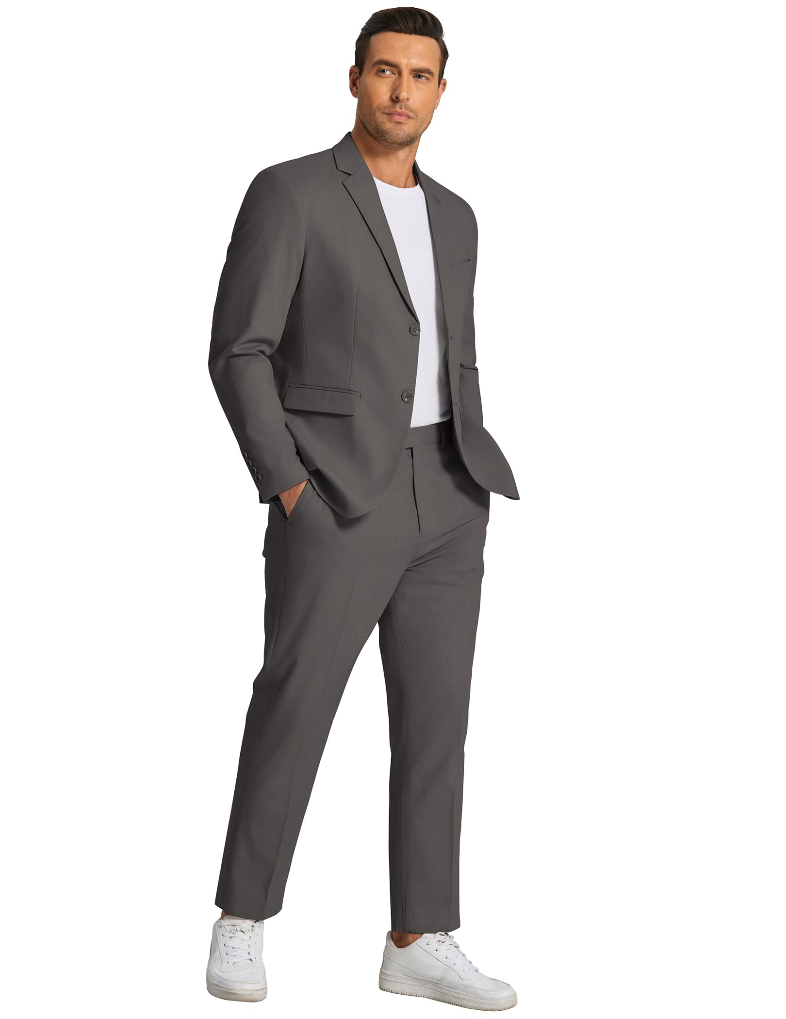 COOFANDY Men's 2-Piece Linen Suit Set - Lightweight Casual Blazer & Regular Fit Pants | Summer Wedding, Office, Business Casual Outfit