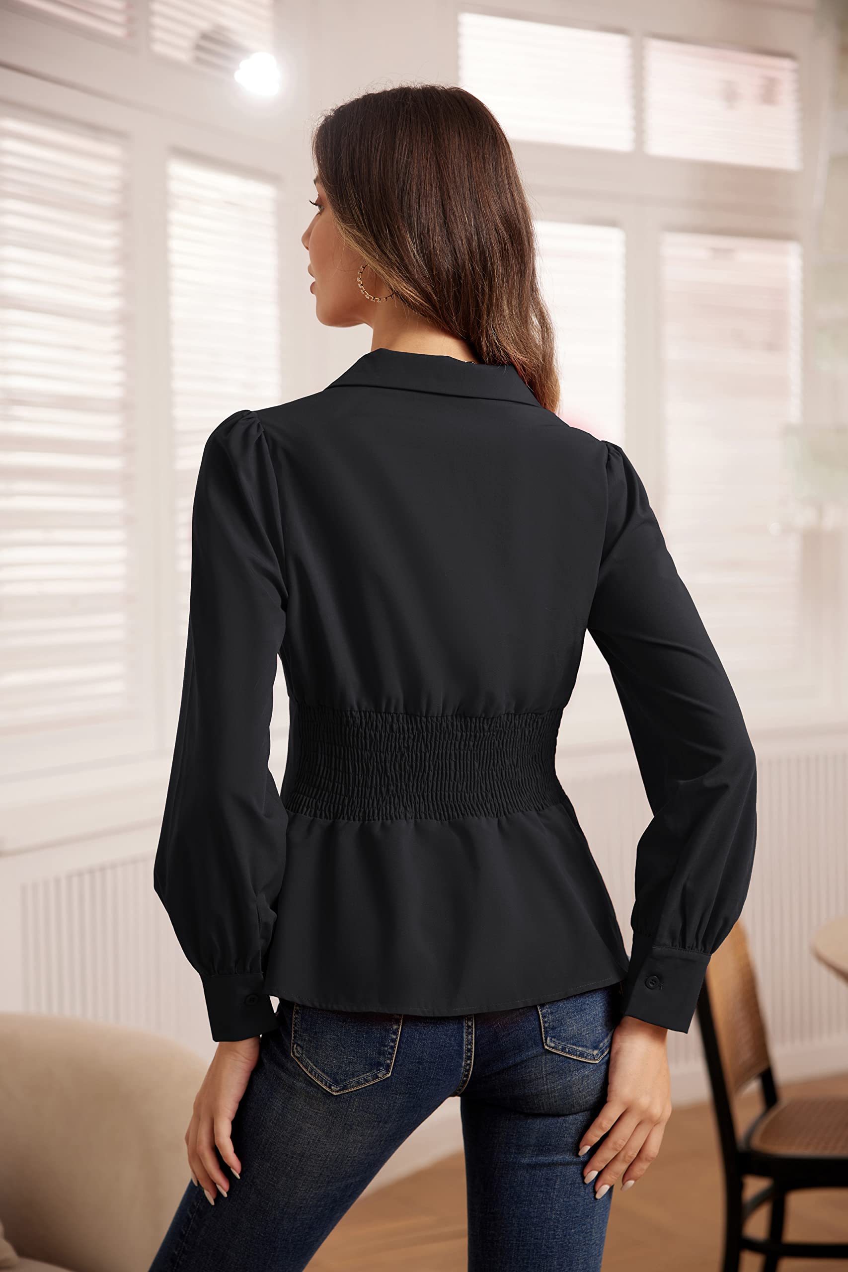 GRACE KARIN Women's Summer Peplum Button Down Shirt - Long Sleeve Collared Blouse for Work & Dressy Occasions | Office Wear, Business Casual, Date Night Outfits