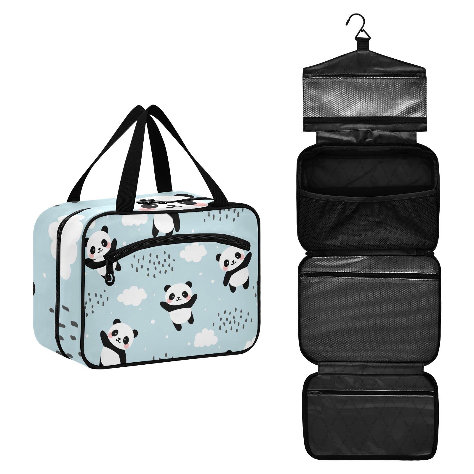 Cute Panda Travel Toiletry Bag - Large Cosmetic Organizer with Hook for Women | Perfect for Vacation & Gym