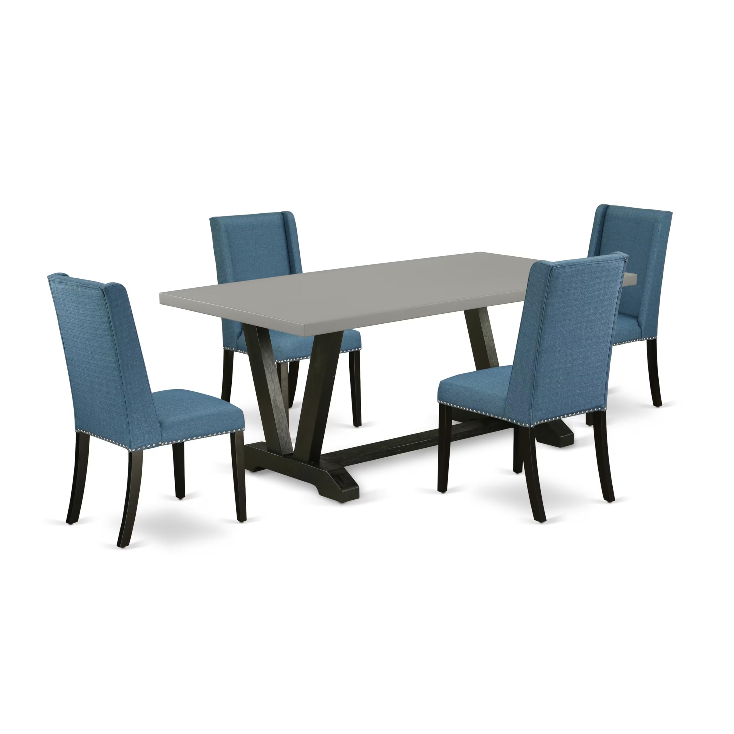 East West Furniture 5-Piece Dining Table Set for 4 - 40x72 Inch Rectangle Kitchen Table with V-Legs & 4 Blue Linen Fabric Chairs, Multi-Color | Perfect for Small Spaces, Breakfast Nooks & Cozy Family Meals