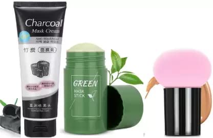 Best Makeup Kit with Charcoal Mask & Green Tea Mask Stick - Mushroom Blender for Flawless Skin | Perfect for Spa Nights & DIY Skincare Routines