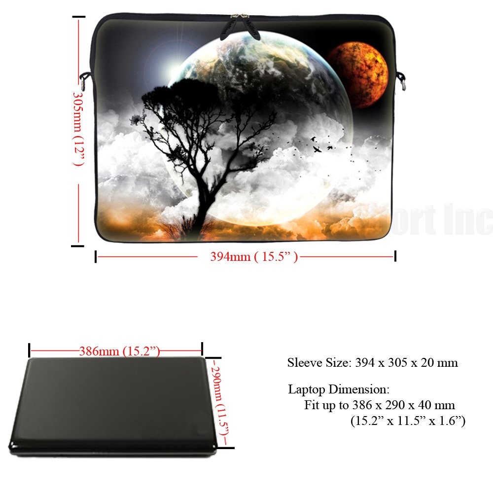 15.6 Inch Neoprene Laptop Sleeve with Hidden Handle & Adjustable Shoulder Strap - Shockproof Protective Case for MacBook Pro/Air, Dell, HP - Perfect for Travel, Office & School Use (Planet View Design)