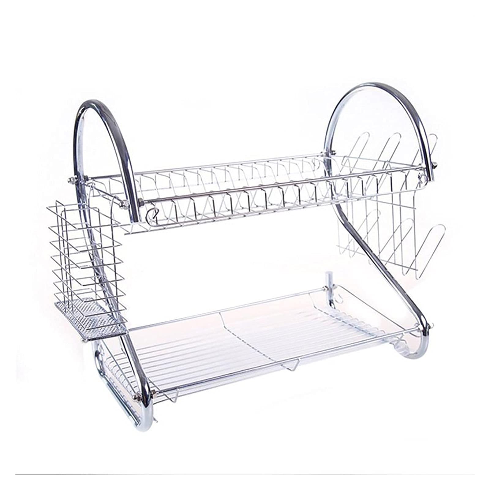 2-Tier Stainless Steel Dish Drying Rack with Cup Drainer - Large Space-Saving Kitchen Organizer for Dishes, Cups & Utensils - Perfect for Countertop, Sink Side & Small Kitchen Storage