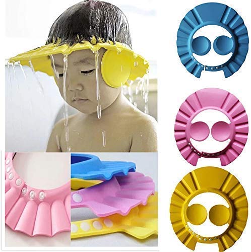 NOBILEA Adjustable Baby Shower Cap - Soft Bathing Hair Wash Hat for Infants & Toddlers with Eye/Ear Protection - Waterproof Leaves Design for Safe Bath Time (Multi-Color) - Perfect for Sensitive Skin & Splash-Free Bathing