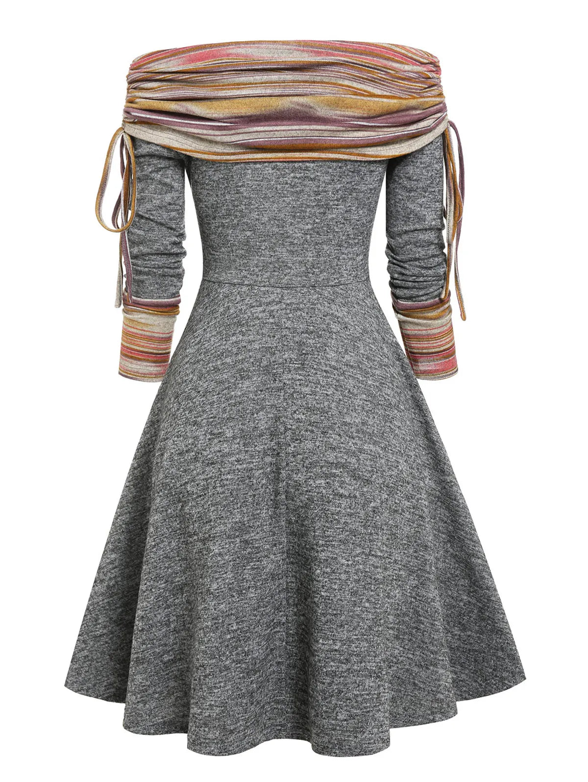**Women's 2024 Striped Knit Convertible Dress - Off Shoulder, Long Sleeve, Cinched Waist & Flare Hem | Perfect for Date Night, Parties & Casual Outings**