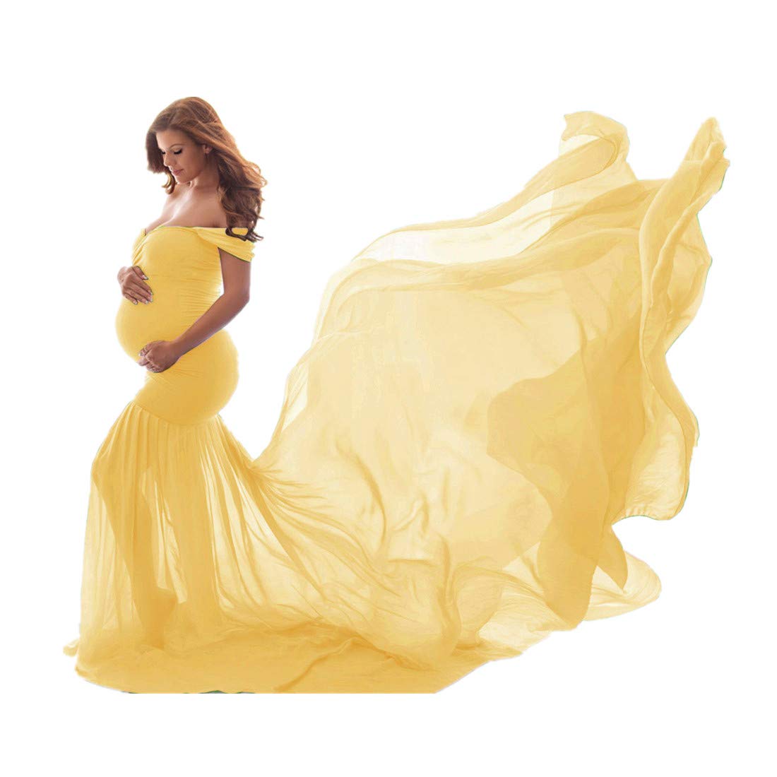 Dumanfs Maternity Dress for Women - Off Shoulder Sleeveless Maxi Dress for Pregnancy Photoshoot, Baby Shower & Special Occasions