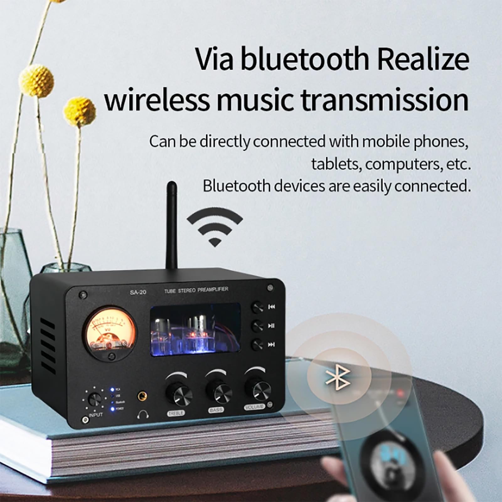 High Fidelity HIFI Power Amplifier with Tube Preamplifier - Bluetooth 5.0/USB/TF Card Input, 4-in-2-out Lossless Audio Switching, Supports Coaxial/Optical/RCA - Perfect for Home Theater, Audiophile Systems & Music Studios