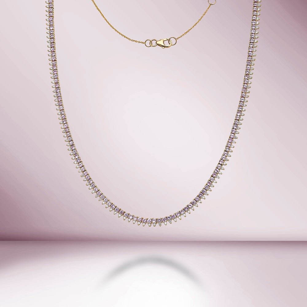 14K Gold Pink Sapphire & Diamond Halfway Tennis Choker Necklace (6.60 ct) - Elegant Jewelry for Weddings, Anniversaries & Special Occasions