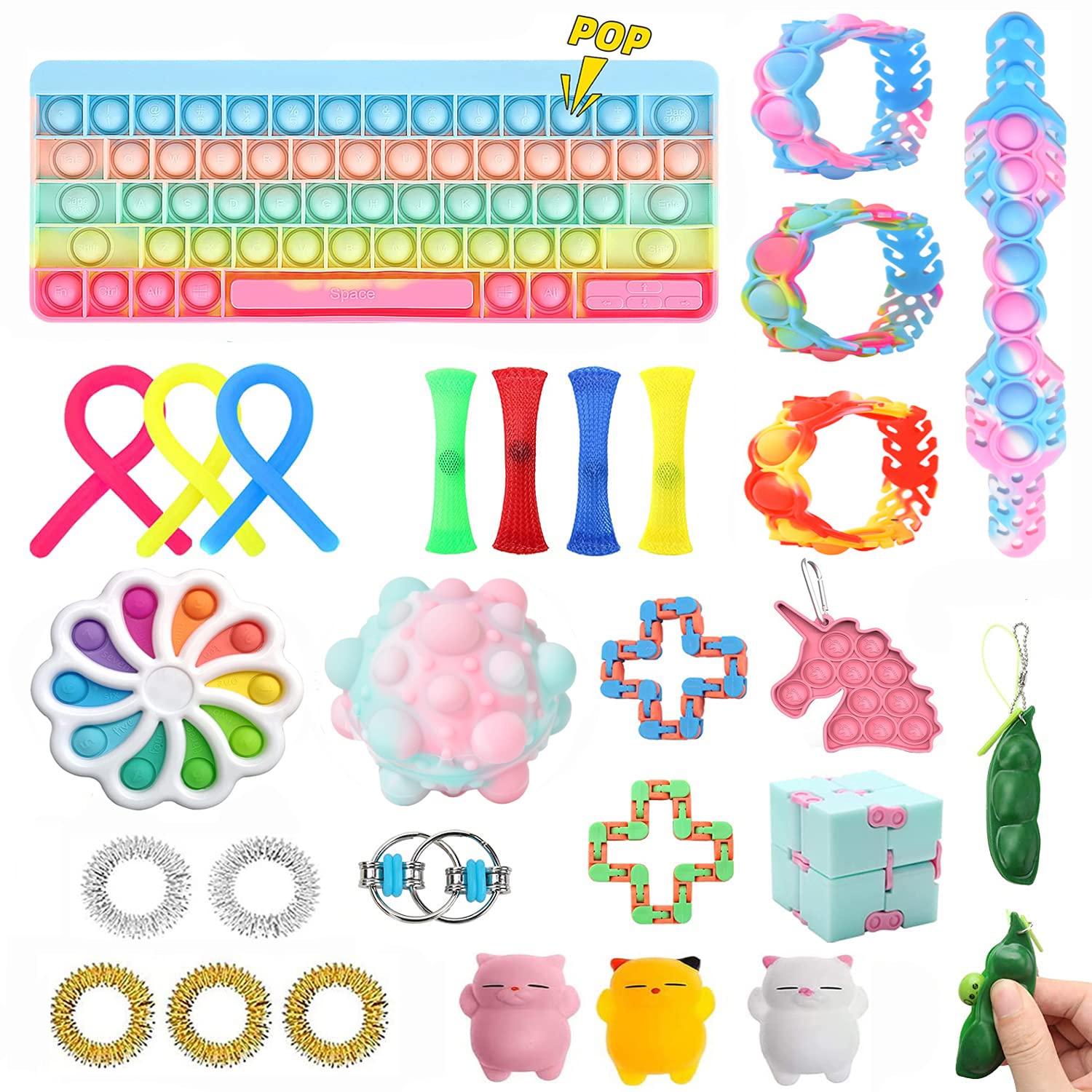 **HUNAN Fidget Toys Pack - 21-Piece Sensory Fidget Toy Set for Stress Relief, Autism, ADHD & Anxiety - Includes Simples-Dimples - Perfect for Kids & Adults - Office, School, Travel & Home Use**