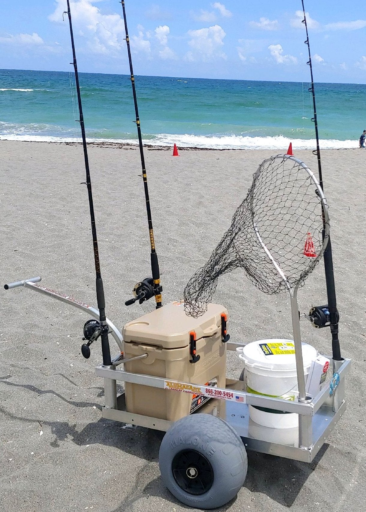 Alumacart Bimini Beach & Fishing Cart with Rod Holders, Hitch Mount - Heavy Duty All-Terrain Wagon for Sand, Camping & Outdoor Adventures