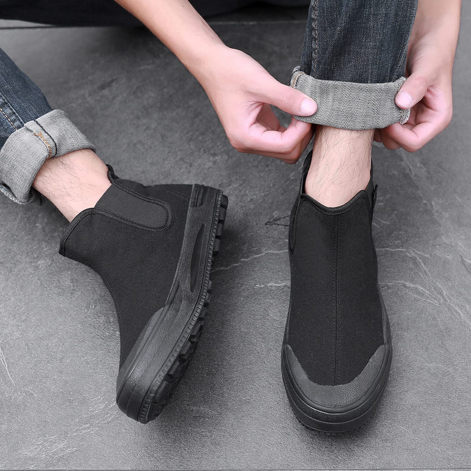 **Men's Extra Wide Breathable Canvas High Top Sneakers - Comfortable Rubber Soled Work Shoes for Autumn & Labor Use**    (*Use Scenarios: Ideal for work, outdoor activities, casual wear, and daily comfort during autumn.*)