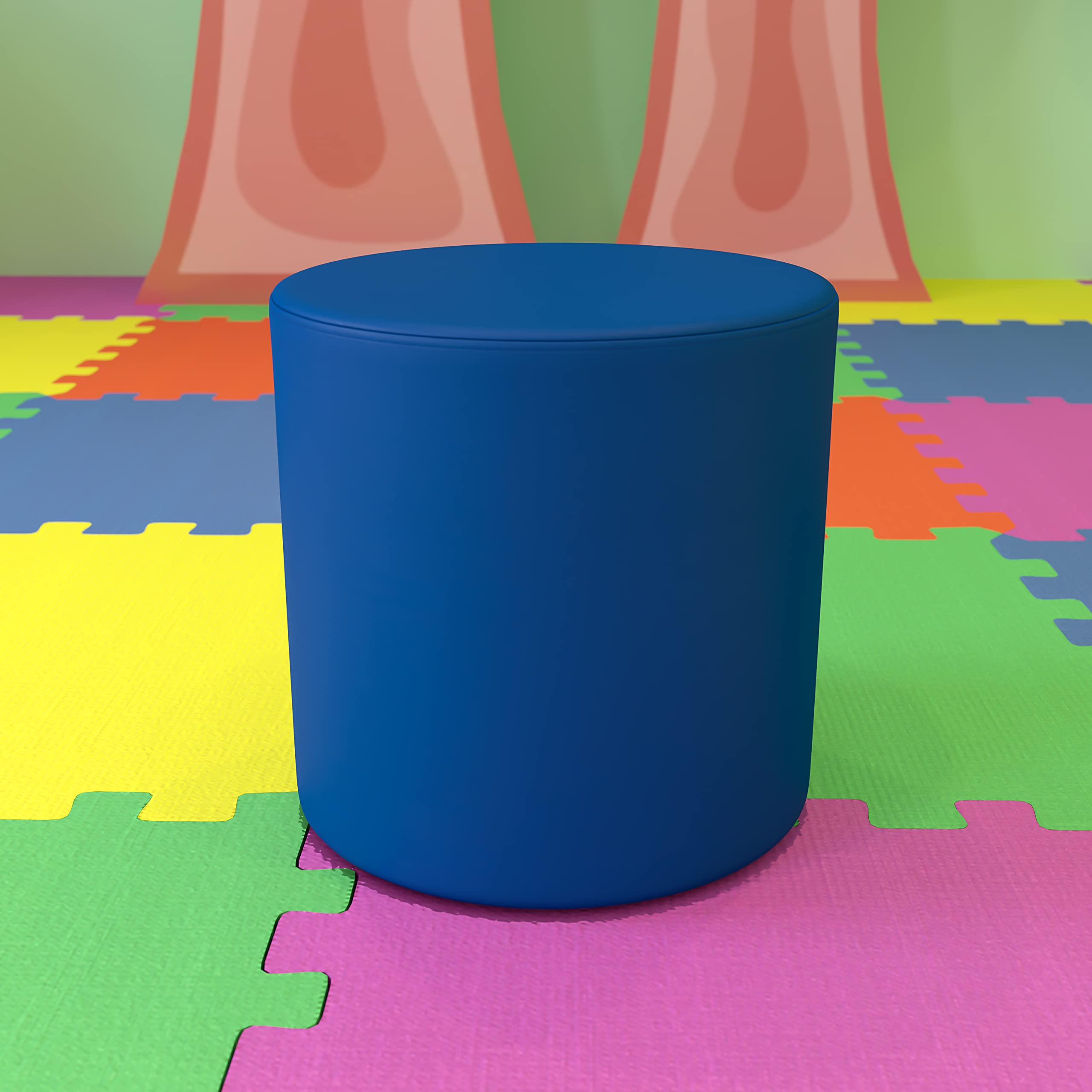 EMMA + OLIVER 18 Inch Soft Seating Flexible Circle - Comfortable Round Floor Cushion for Classrooms, Playrooms, Daycares and Common Areas - Blue