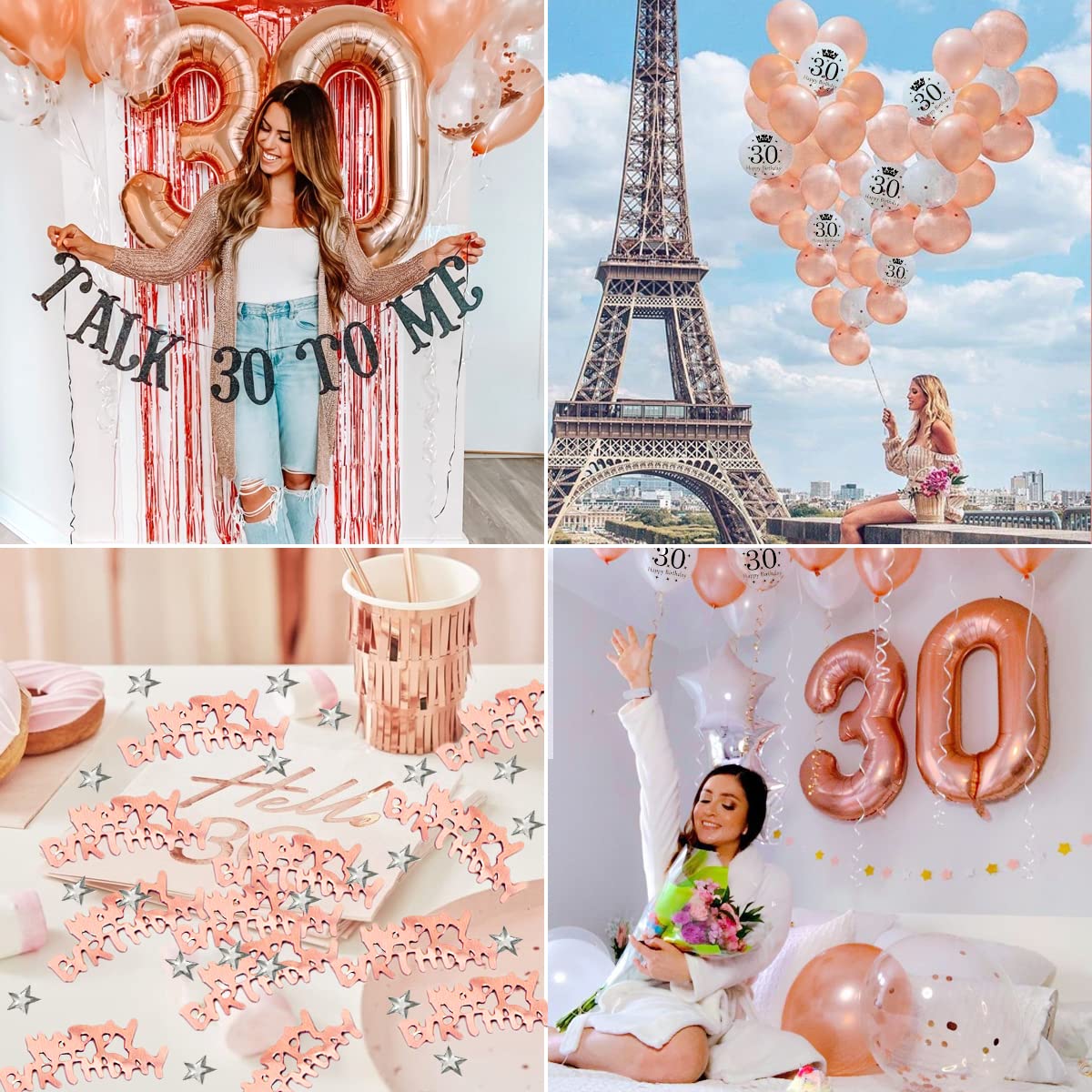 30th Birthday Party Decorations Set - Rose Gold Foil Balloons, Confetti Balloons, Bunting Banner, Tablecloth & Cake Topper - Perfect for Women's 30th Birthday Celebrations, Milestone Parties & Special Occasions