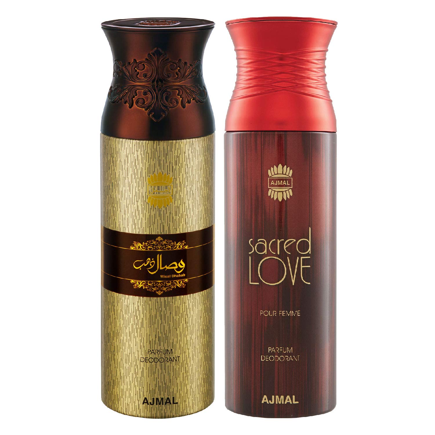 Ajmal Wisal Dhahab & Sacred Love Deodorant Spray Gift Set for Men & Women - 200ml (Pack of 2) | Long-Lasting Fragrance, Perfect for Daily Use, Gifting & Special Occasions