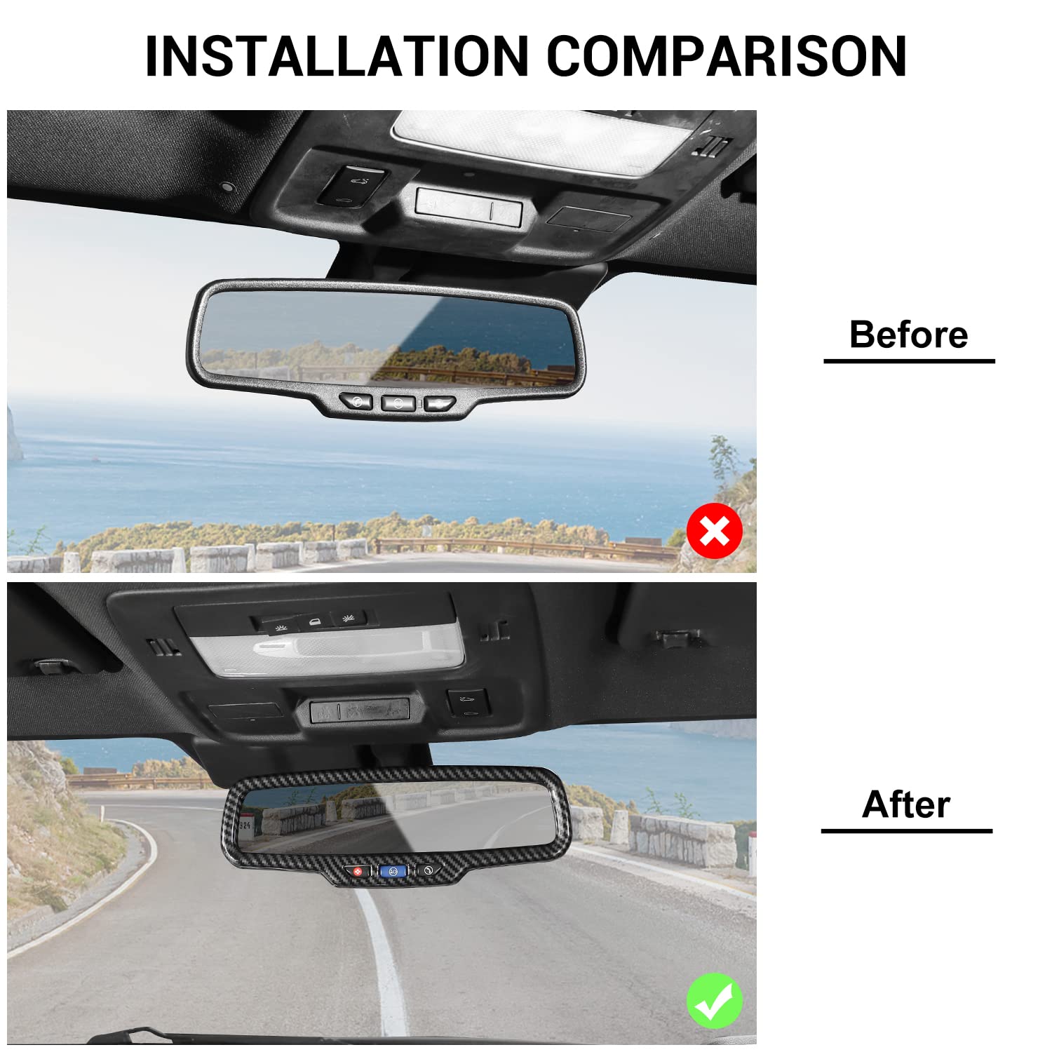 Carbon Fiber Interior Trim Cover Compatible with 2011-2015 Chevrolet Camaro - Rear View Mirror Accessory for Enhanced Style & Protection - Perfect for Car Enthusiasts & Custom Upgrades