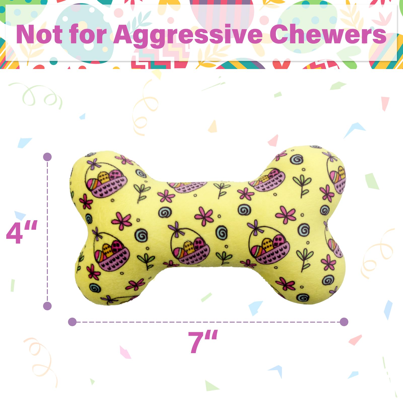 Easter Dog Toys 4 Pack - Plush Squeaky Bone Chew Toys for Small & Medium Dogs - Interactive Pet Gifts for Easter Basket & Spring Playtime