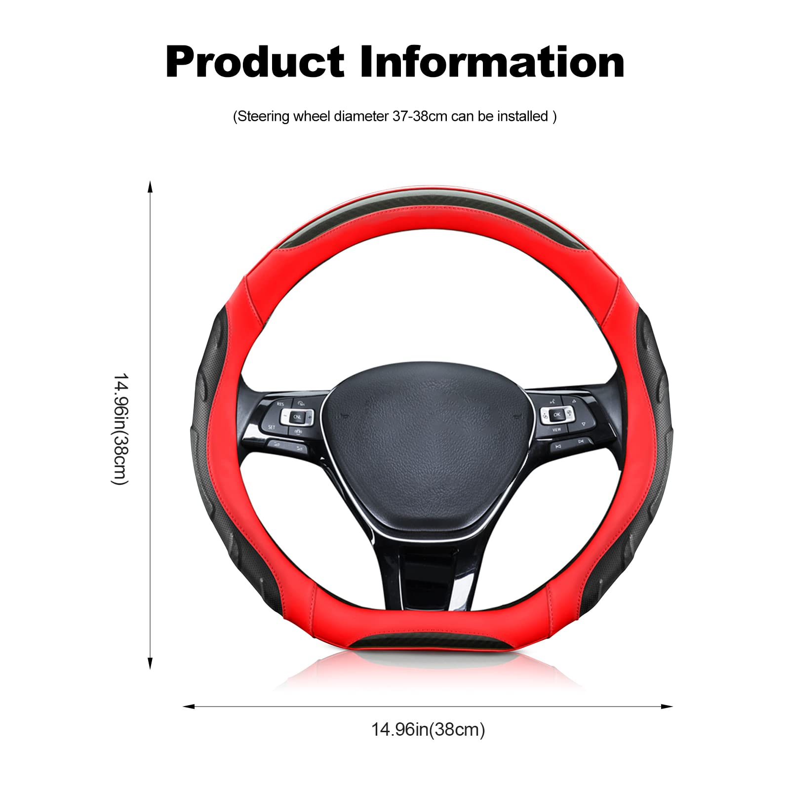 Ergocar D-Shaped Sporty Steering Wheel Cover - Breathable Anti-Slip Carbon Fiber & Microfiber Leather Car Steering Wheel Protector (15