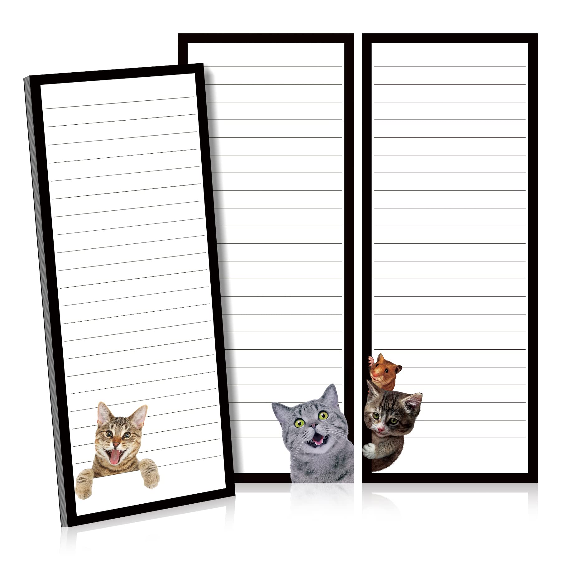 BVYA 3-Pack Full Back Magnetic Fridge Notepads - Large 3.5x9 Inch Memo Pads for Grocery Lists, Shopping Lists, To-Do Lists & Reminders - Cute Cat Design Scratch Pads with 60 Sheets Each - Perfect for Kitchen, Office & Home Organization