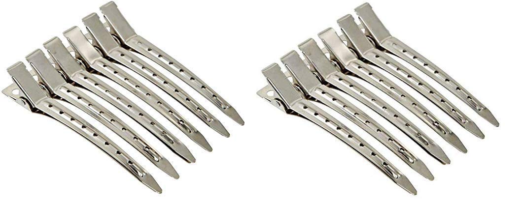 DEXO 12-Piece Professional Hair Styling Section Clips Set - Salon-Grade Hairdressing Clips for Boys & Girls - Silver Hair Styling Accessories - Perfect for Home & Salon Use, Hair Coloring, Cutting & Styling