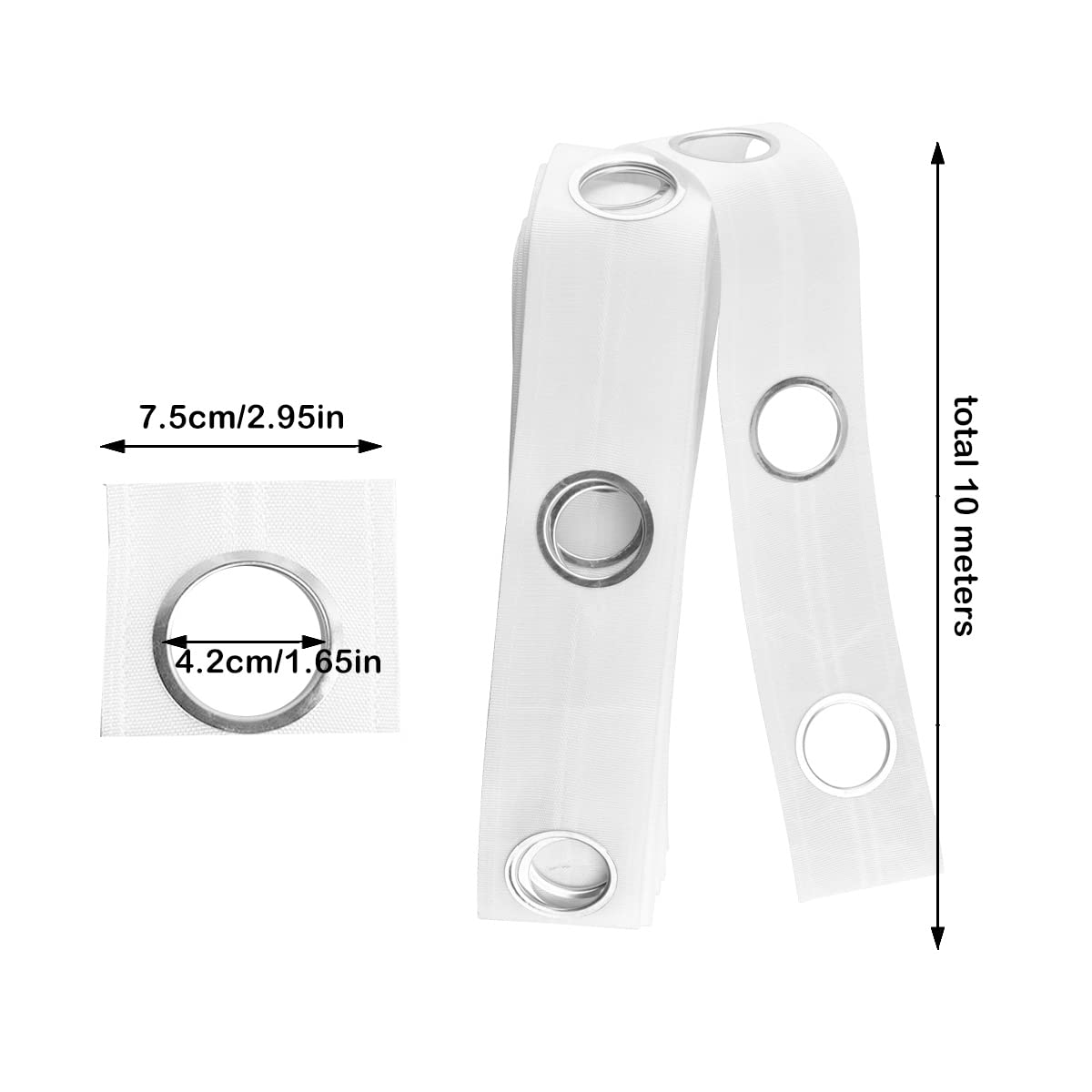 White Curtain Heading Tape with Plastic Grommets - 10.9 Yards Drapery Tape for DIY Sewing & Window Treatments | Premium Curtain Accessories for Home Decor, Bedroom & Living Room