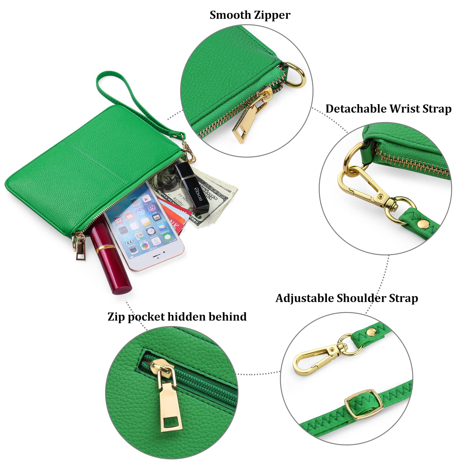 SENDEFN Genuine Leather Wristlet Clutch Purse for Women - RFID Blocking Crossbody Shoulder Bag with Multiple Card Slots | Perfect for Everyday Use, Travel, and Night Out