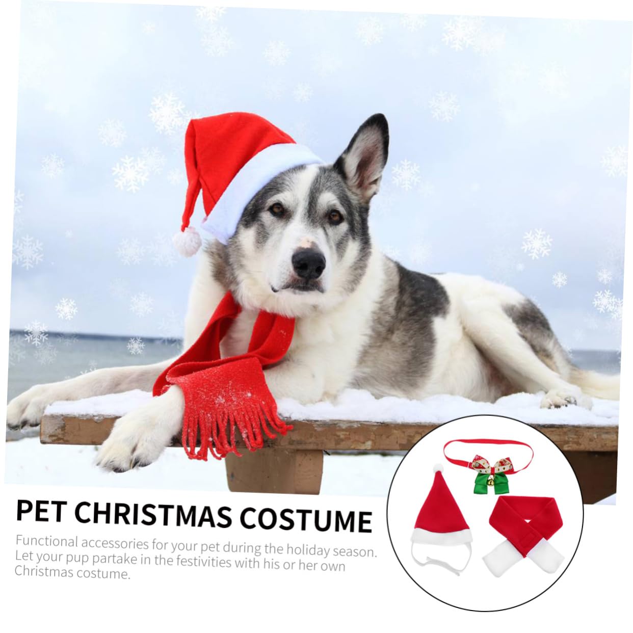 Balacoo Santa Suits 3pcs Pet Bow Tie & Scarf - Christmas Cat Costume for Holiday Parties