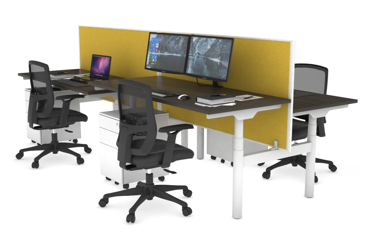 Flexi Premium Height Adjustable 4-Person H Bench Workstation - White Frame [1800L x 700W] - Ideal for Office, Coworking Spaces & Home Offices