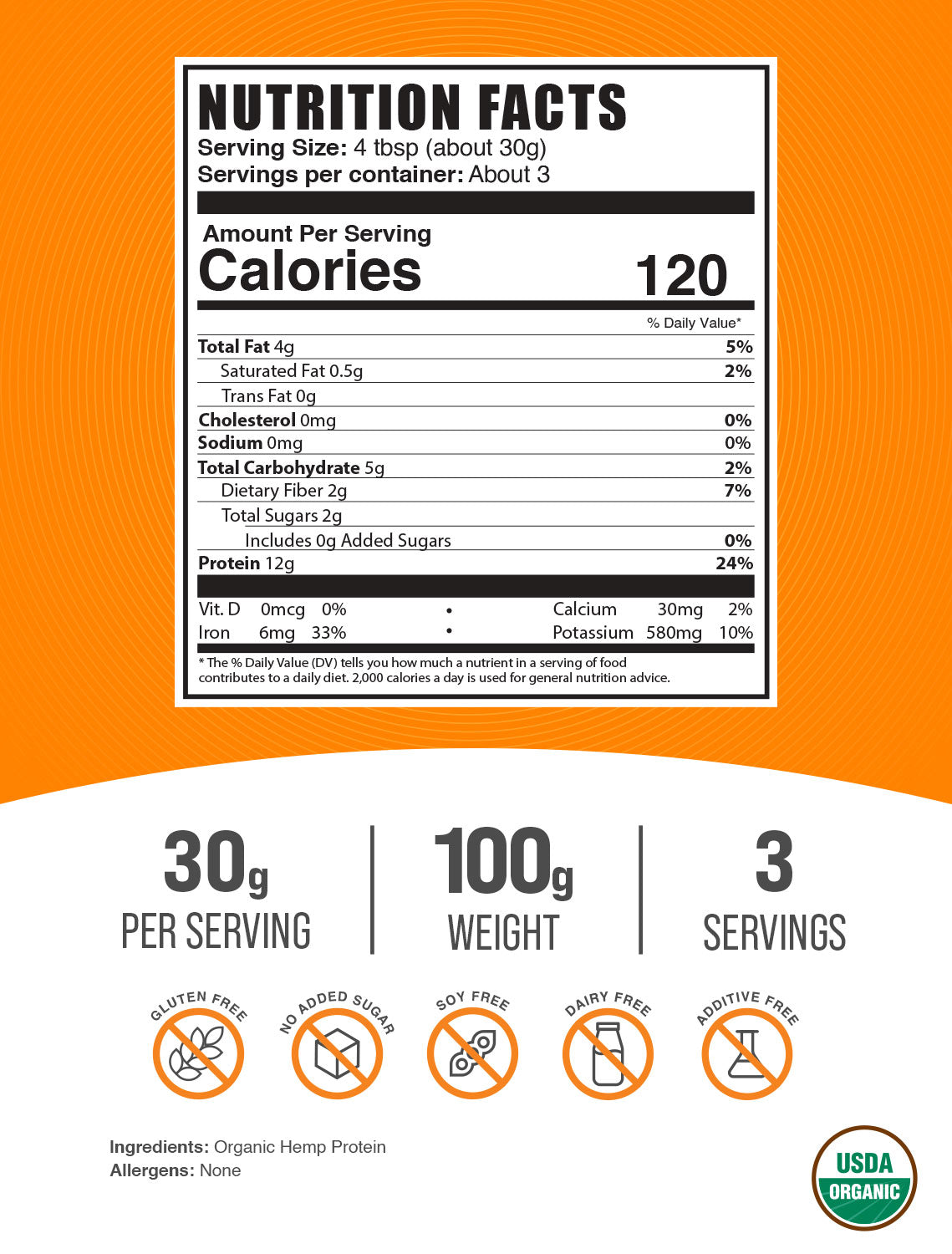 Organic Hemp Seed Protein Powder - Plant-Based Vegan Protein Supplement for Smoothies & Baking | High Fiber & Omega-3 for Muscle Recovery & Energy Boost