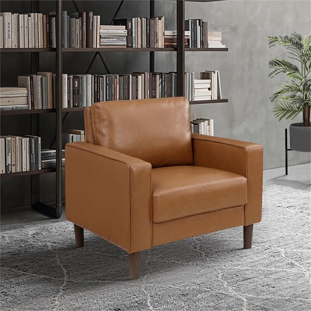 Lexicon Pratima Modern Living Room Chair - Brown Leather Upholstery for Comfortable Seating | Perfect for Home, Office & Lounge Decor