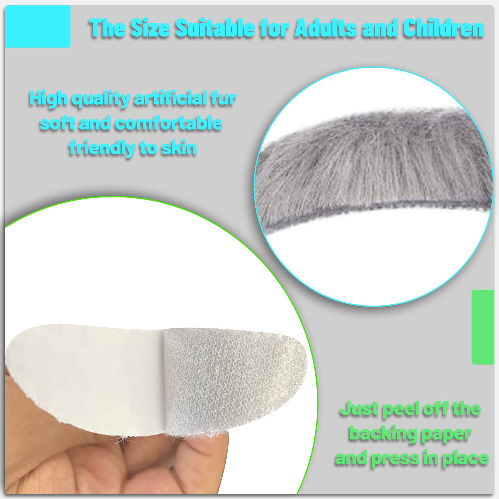 Realistic Old Man Costume Mustache & Eyebrows Set - Stick-on Fake Mustache and Eyebrows for Kids & Boys - Gray Halloween Costume Accessories for Dress-up Parties & Theatrical Performances