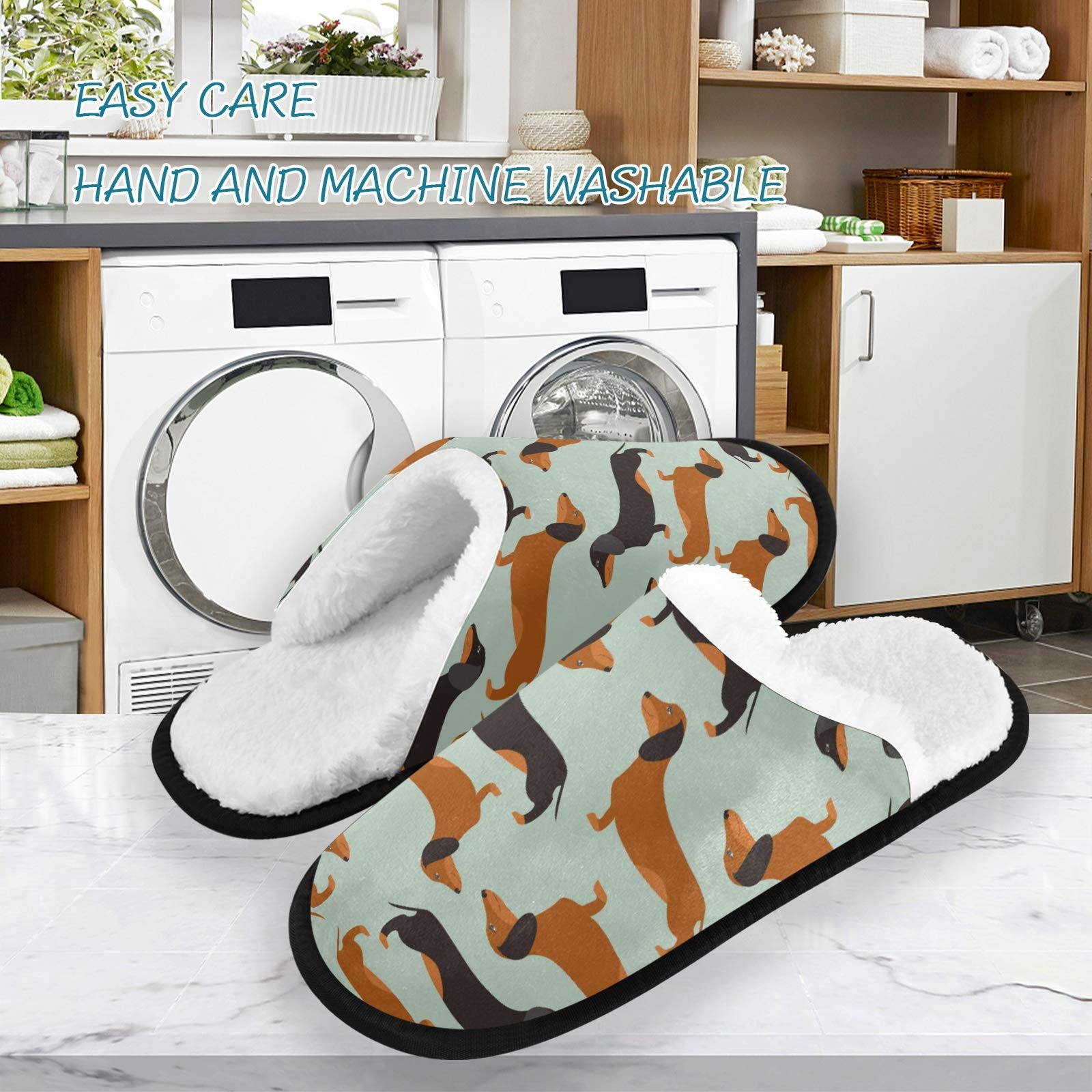 **ALAZA Black & Brown Dachshund Dog Slippers - Non-Slip Indoor/Outdoor House Shoes for Men & Women - Perfect for Home, Hotel, Spa, Bedroom & Travel**