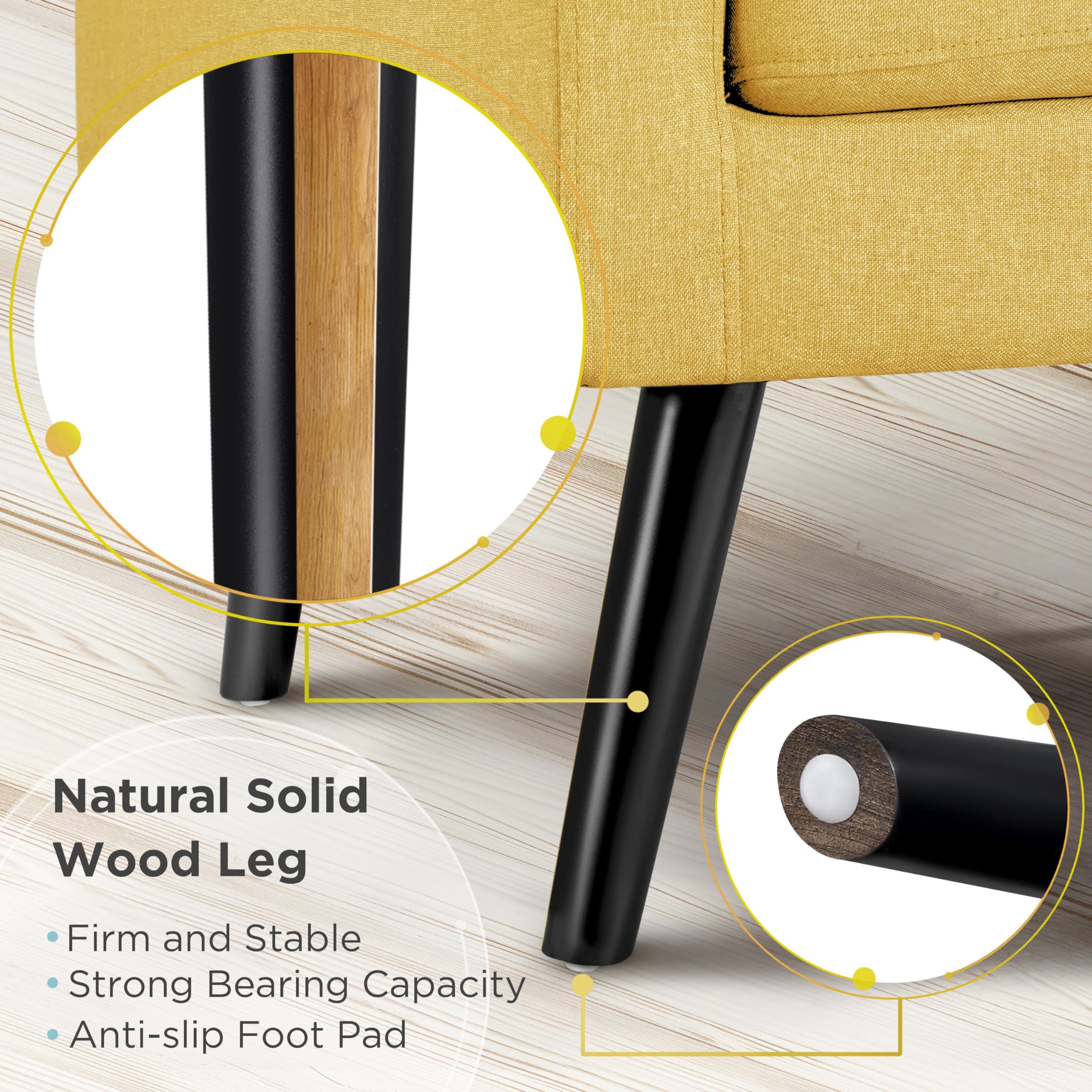 Yaheetech Mid-Century Modern Accent Chairs Set of 2 - Upholstered Living Room Armchairs with Button Tufted Back & Wooden Legs, Yellow - Perfect for Bedroom, Office, Cafe & Lounge Decor